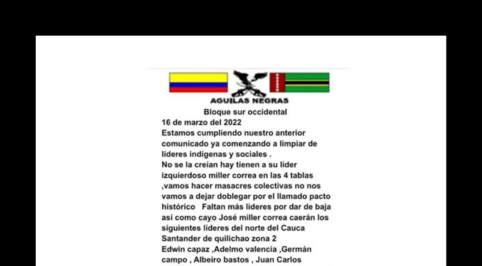 Aumenta el temor en el Departamento del Cauca