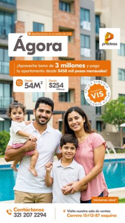 Descubre Ágora en Cali, el proyecto que redefine el estilo de vida urbano. Apartamentos desde 54 m2 con espacios diseñados para inspirarte: piscina, zona BBQ, salón social, gimnasio, coworking, lobby y zonas verdes. Hace parte del plan de renovación urbana Ciudad Paraíso, en pleno centro de Cali, un lugar que combina modernidad, conectividad y alta valorización.